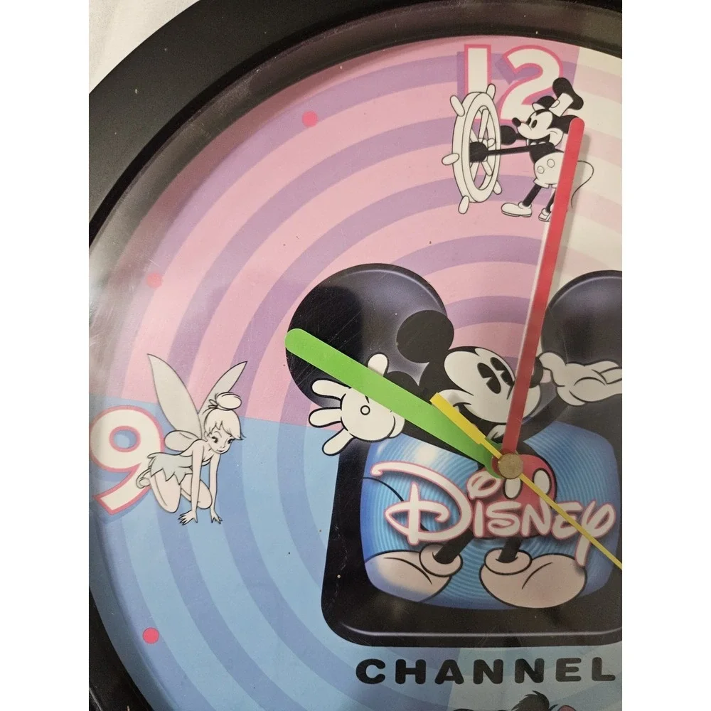 Vintage Disney Channel Mickey Mouse Wall Clock, Black Frame PBJ Otter Lion King